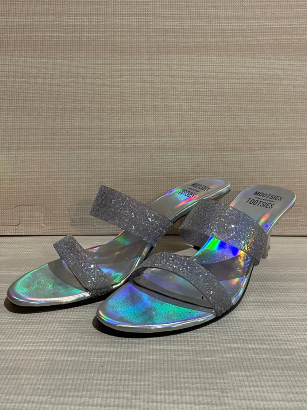 Vintage Mooties Tooties Silver Glitter Holographic Slide Mules